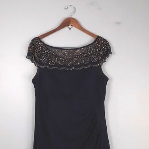 MSK Special Occasion Black Scoop Neck Detailed Embellished NeckLine Maxi Dress